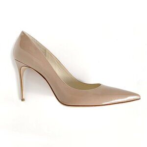 Brian Atwood Women's Beige Patent Leather Pointed Toe Pumps Size: 10/41